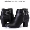 imageWomens Ankle Boots Casual Fashion Ladies Booties Comfortable Low Mid Chunky Heel Round Closed Toe for Winter Fall WomenBlack Pu 302