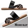 imageWomens Flat Slides Sandals Round Open Toe Slip On Strapy Flip Flop Thong Summer Beach Shoes for Women LR23018 Black Size9