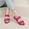 imageWomens Flat Slides Sandals Summer Slippers Comfortable Braided Strap Round Open Toe Casual Beach Shoes for WomenHot Pink 002