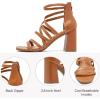 imageWomens Heels Chunky Heeled Sandals Prom Dressy Shoes Summer Ankle Strappy Block High Mid Heel Sandal Comfortable Casual Stylish Square Open Toe for LadiesTan 094