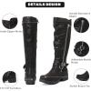 imageWomens Knee High Boots  Stylish and Comfortable Round Toe Tall Riding Combat Boots with Side Zipper Closure for Fall and Winter Wear For WomenBlack Pu 005