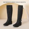 imageWomens Knee High Boots  Stylish and Comfortable Round Toe Tall Riding Combat Boots with Side Zipper Closure for Fall and Winter Wear For WomenBlack Pu 305