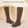 imageWomens Knee High Boots  Stylish and Comfortable Round Toe Tall Riding Combat Boots with Side Zipper Closure for Fall and Winter Wear For WomenBrown Pu 305