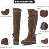 imageWomens Knee High Boots  Stylish and Comfortable Round Toe Tall Riding Combat Boots with Side Zipper Closure for Fall and Winter Wear For WomenBrown Pu 005