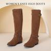 imageWomens Knee High Boots  Stylish and Comfortable Round Toe Tall Riding Combat Boots with Side Zipper Closure for Fall and Winter Wear For WomenTan Pu 305