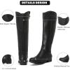 imageWomens Knee High Boots  Stylish and Comfortable Round Toe Tall Riding Combat Boots with Side Zipper Closure for Fall and Winter Wear for WomenBlack Pu 909