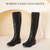 imageWomens Knee High Boots  Stylish and Comfortable Round Toe Tall Riding Combat Boots with Side Zipper Closure for Fall and Winter Wear for WomenBlack Pu 909