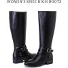 imageWomens Knee High Boots  Stylish and Comfortable Round Toe Tall Riding Combat Boots with Side Zipper Closure for Fall and Winter Wear for WomenBlack Pu 113