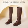 imageWomens Knee High Boots  Stylish and Comfortable Round Toe Tall Riding Combat Boots with Side Zipper Closure for Fall and Winter Wear for WomenBrown Pu 909