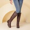 imageWomens Knee High Boots  Stylish and Comfortable Round Toe Tall Riding Combat Boots with Side Zipper Closure for Fall and Winter Wear for WomenBrown Pu 909