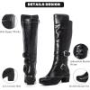 imageWomens Knee High Boots with Chunky Heel Pointed Toe Comfortable and Fashionable for Fall and Winter Wear for WomenBlack Lpu 303