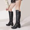 imageWomens Knee High Boots with Chunky Heel Pointed Toe Comfortable and Fashionable for Fall and Winter Wear for WomenBlack Pu 303