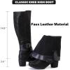 imageWomens Knee High Boots with Chunky Heel Pointed Toe Comfortable and Fashionable for Fall and Winter Wear for WomenBlack Zpu 304