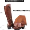 imageWomens Knee High Boots with Chunky Heel Pointed Toe Comfortable and Fashionable for Fall and Winter Wear for WomenBrown Lpu 303