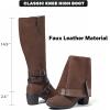 imageWomens Knee High Boots with Chunky Heel Pointed Toe Comfortable and Fashionable for Fall and Winter Wear for WomenBrown Zpu 304