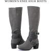 imageWomens Knee High Boots with Chunky Heel Pointed Toe Comfortable and Fashionable for Fall and Winter Wear for WomenGrey Zpu 304