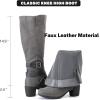 imageWomens Knee High Boots with Chunky Heel Pointed Toe Comfortable and Fashionable for Fall and Winter Wear for WomenGrey Zpu 304