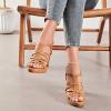 imageWomens Platform Heels Chunky Heeled Sandals Prom Summer Dressy Shoes Ankle Strappy Block High Mid Heel Sandal Comfortable Casual Stylish Square Open Toe for LadiesTan 093