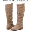 imageWomens Slouchy Knee High Boots Comfortable and Fashionable Round Toe Riding Combat Boots for Fall and Winter Wear for WomenBeige Mf 124