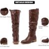 imageWomens Slouchy Knee High Boots Comfortable and Fashionable Round Toe Riding Combat Boots for Fall and Winter Wear for WomenBrown Pu 124