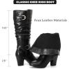 imageWomens Slouchy Knee High Boots with Chunky Heel Pointed Toe Comfortable and Fashionable for Fall and Winter Wear for WomenBlack Lpu 301