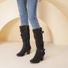 imageWomens Slouchy Knee High Boots with Chunky Heel Pointed Toe Comfortable and Fashionable for Fall and Winter Wear for WomenBlack Zpu 301