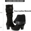 imageWomens Slouchy Knee High Boots with Chunky Heel Pointed Toe Comfortable and Fashionable for Fall and Winter Wear for WomenBlack Zpu 301