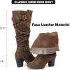 imageWomens Slouchy Knee High Boots with Chunky Heel Pointed Toe Comfortable and Fashionable for Fall and Winter Wear for WomenBrown Zpu 301