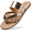 imageWomens Flat Slides Sandals Round Open Toe Slip On Strapy Flip Flop Thong Summer Beach Shoes for WomenLR23018GoldenSize10