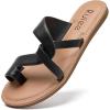 imageWomens Flat Slides Sandals Summer Flip Flops Comfort Round Open Toe Slip On Strap Thong Beach Shoes for WomenBlack 003