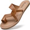 imageWomens Flat Slides Sandals Summer Flip Flops Comfort Round Open Toe Slip On Strap Thong Beach Shoes for WomenBrown 003