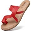 imageWomens Flat Slides Sandals Summer Flip Flops Comfort Round Open Toe Slip On Strap Thong Beach Shoes for WomenRed 003