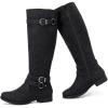 imageWomens Knee High Boots  Stylish and Comfortable Round Toe Tall Riding Combat Boots with Side Zipper Closure for Fall and Winter Wear For WomenBlack Pu 305