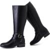 imageWomens Knee High Boots  Stylish and Comfortable Round Toe Tall Riding Combat Boots with Side Zipper Closure for Fall and Winter Wear for WomenBlack Pu 113