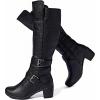 imageWomens Knee High Boots with Chunky Heel Pointed Toe Comfortable and Fashionable for Fall and Winter Wear for WomenBlack Pu 303