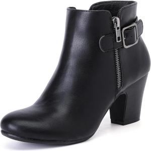 imageWomens Ankle Boots Casual Fashion Ladies Booties Comfortable Low Mid Chunky Heel Round Closed Toe for Winter Fall WomenBlack Pu 302