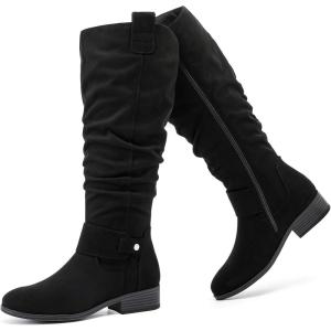 imageWomens Slouchy Knee High Boots Comfortable and Fashionable Round Toe Riding Combat Boots for Fall and Winter Wear for WomenBlack Mf 124