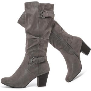 imageWomens Slouchy Knee High Boots with Chunky Heel Pointed Toe Comfortable and Fashionable for Fall and Winter Wear for WomenGrey Zpu 301