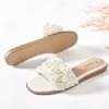 imageWomens Flat Slides Sandals Pearl Decor Summer Dressy Slippers Comfortable Casual Prom Shoes for WomenWhite 223