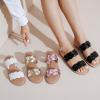 imageWomens Flat Slides SandalsComfortable Casual Summer Beach Shoes Round Open Toe Braided Strap Slippers for WomenBlack 081