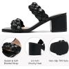 imageWomens Heels Chunky Heeled Bradied Sandals Summer Porm Square Block Slip on Sandal Comfortable Casual Beach Dressy Shoes Stylish Open Toe Slippers for LadiesBlack 085