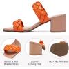 imageWomens Heels Chunky Heeled Bradied Sandals Summer Porm Square Block Slip on Sandal Comfortable Casual Beach Dressy Shoes Stylish Open Toe Slippers for LadiesOrange 085