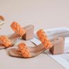 imageWomens Heels Chunky Heeled Bradied Sandals Summer Porm Square Block Slip on Sandal Comfortable Casual Beach Dressy Shoes Stylish Open Toe Slippers for LadiesOrange 085