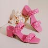 imageWomens Heels Chunky Heeled Bradied Sandals Summer Porm Square Block Slip on Sandal Comfortable Casual Beach Dressy Shoes Stylish Open Toe Slippers for LadiesPink 085
