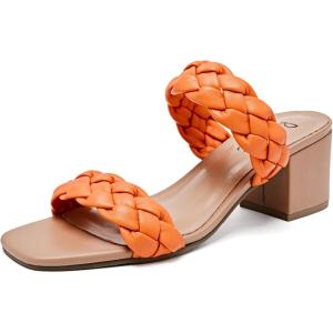 imageWomens Heels Chunky Heeled Bradied Sandals Summer Porm Square Block Slip on Sandal Comfortable Casual Beach Dressy Shoes Stylish Open Toe Slippers for LadiesOrange 085
