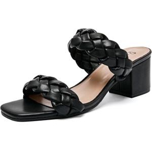 imageWomens Heels Chunky Heeled Bradied Sandals Summer Porm Square Block Slip on Sandal Comfortable Casual Beach Dressy Shoes Stylish Open Toe Slippers for LadiesBlack 085