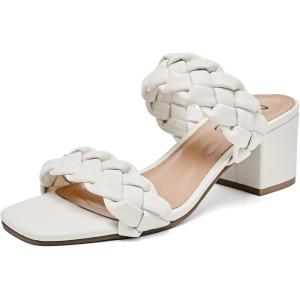 imageWomens Heels Chunky Heeled Bradied Sandals Summer Porm Square Block Slip on Sandal Comfortable Casual Beach Dressy Shoes Stylish Open Toe Slippers for LadiesBeige 085