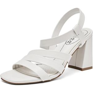 imageWomens Heels Chunky Heeled Sandals Prom Summer Dressy Shoes Ankle Strappy Block High Mid Heel Sandal Comfortable Casual Stylish Square Open Toe for LadiesWhite 084