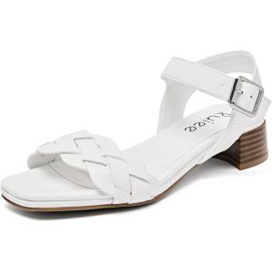 imageWomens Low Heels Chunky Heeled Sandals Summer Prom Block Heel Causal Dressy Ankle Strap Short Shoes Beach Sandal Comfortable Square Open Toe Stylish for LadiesWhite 087