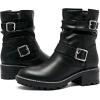 imageWomens Ankle Boots Casual Fashion Ladies Riding Combat Booties Comfortable Low Flat Heel Round Closed Toe for Winter Fall WomenBlack Pu 963